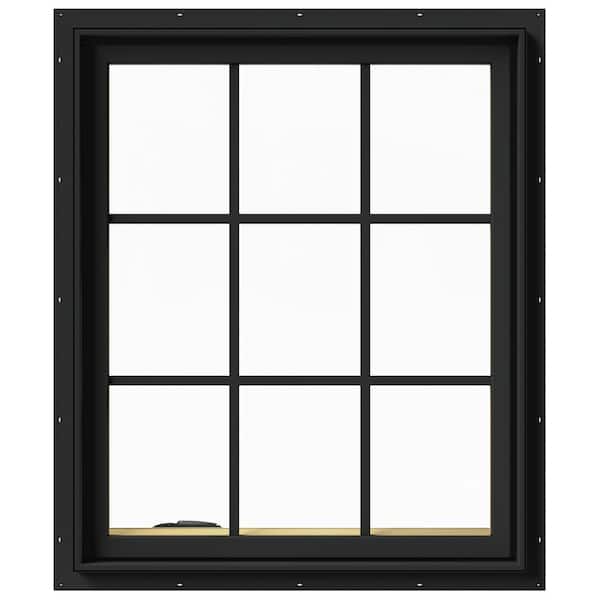 JELD-WEN 30 in. x 36 in. W-2500 Series Bronze Painted Clad Wood Left-Handed Casement Window with Colonial Grids/Grilles