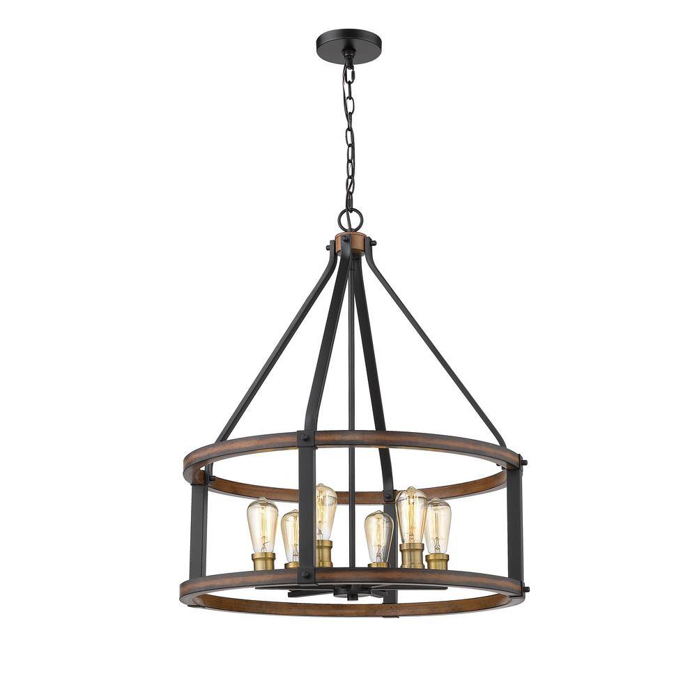 Rustic Mahogany 25" LED Drum Chandelier with Faux Barnwood