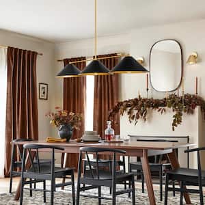 Lani 3-Light Blacka nd Gold Metal Industrial Cone Linear Chandelier for Kitchen Island Dining Room