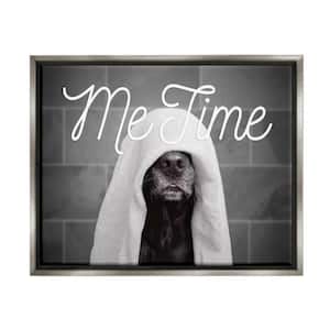 Me Time Pet Dog Bathroom Portrait by Adobe Stock Floater Frame Animal Wall Art Print 21 in. x 17 in.