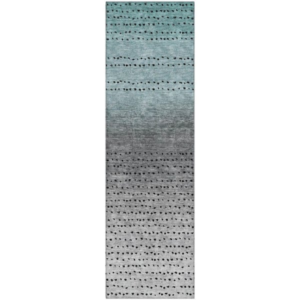 Mayfield Premium Machine Washable Abstract AMF2009 Teal 2 ft. x 7 ft. Runner Rug