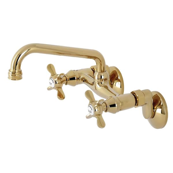 Kingston Brass Essex 2-Handle Wall-Mount Standard Kitchen Faucet in Polished Brass