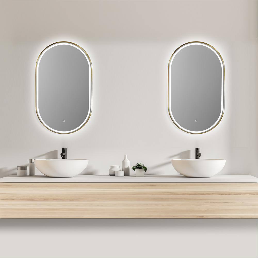 Oval Gold and Silver LED Lighted Bathroom Vanity Mirror