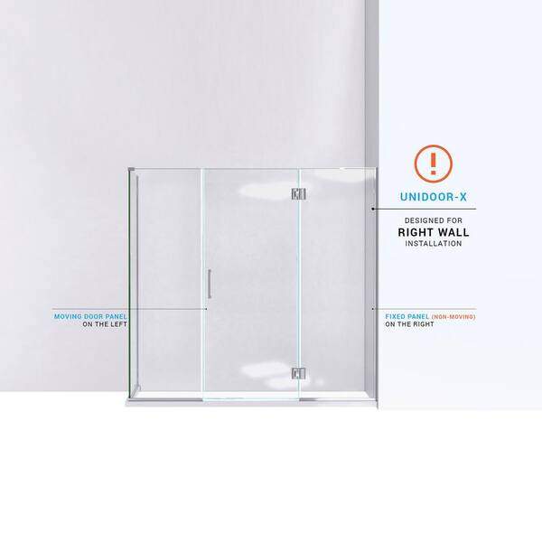 Unidoor-X 70 in. W x 30-3/8 in. D x 72 in. H Frameless Hinged Shower  Enclosure in Brushed Nickel