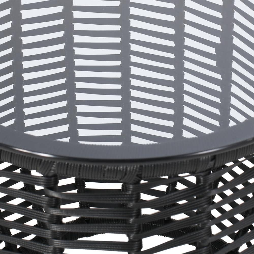 Boho Chic Black Iron Round Outdoor End Table with Glass Top