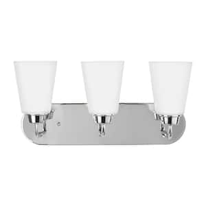 Kerrville 18 in. 3-Light Chrome Traditional Transitional Bathroom Vanity Light with Satin Etched Glass Shades
