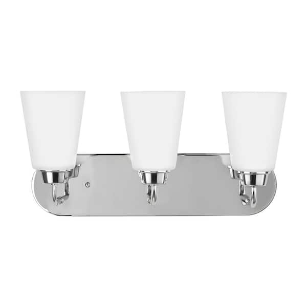 Generation Lighting Kerrville 18 in. 3-Light Chrome Traditional Transitional Bathroom Vanity Light with Satin Etched Glass Shades