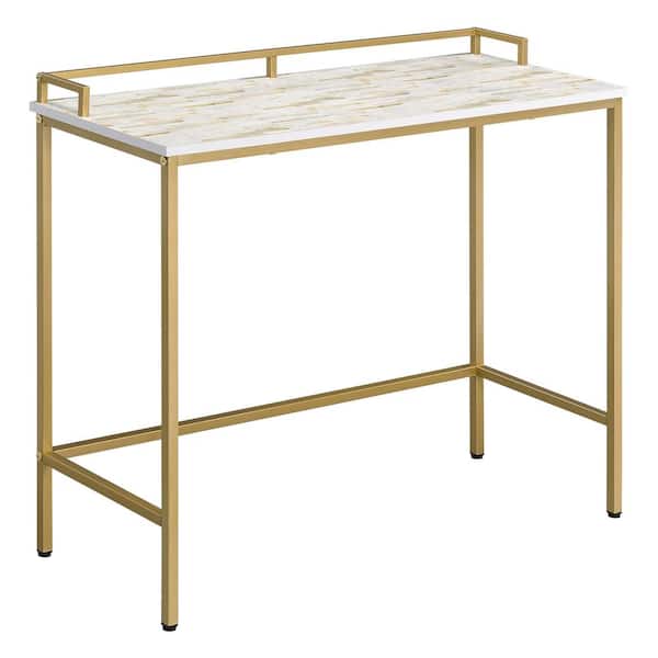 OSP Home Furnishings Brighton 36 in. Rectangle White and Gold Faux Marble Mosaic Top Console Table with Gold Metal Frame