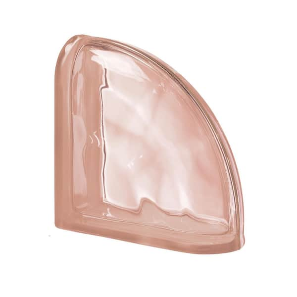 Seves Pegasus Rosa 7.48 in. x 7.48 in. x 3.15 in. Wavy Pattern End Curved Glass Block