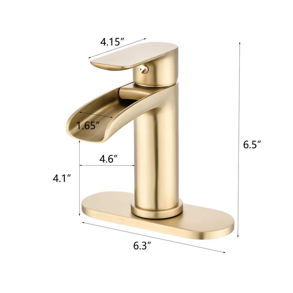 Brushed Gold Single Handle Waterfall Bathroom Faucet with Deck Plate