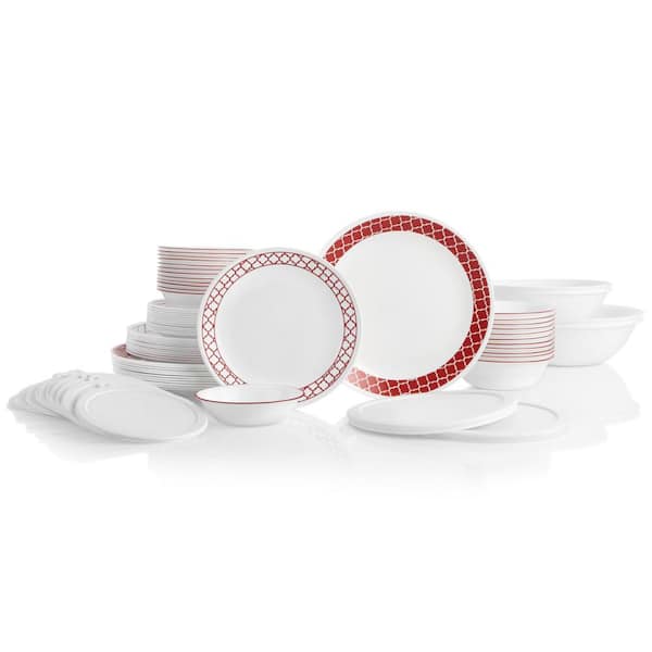 Corelle Classic 78-Piece Casual Crimson Trellis Glass Dinnerware Set (Service for 12)