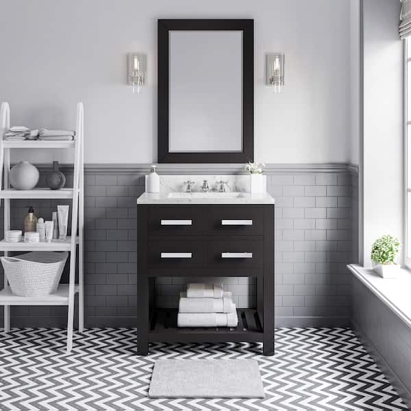 Water Creation 30 in. Vanity in Espresso with Marble Vanity Top in Espresso and Mirror