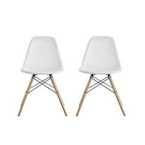 Moorea White Mid Century Modern Molded Chair with Wood Leg (Set of 2)