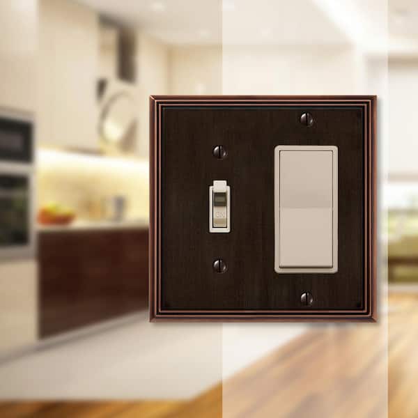 Rhodes 2 Gang 1-Toggle and 1-Rocker Metal Wall Plate - Aged Bronze