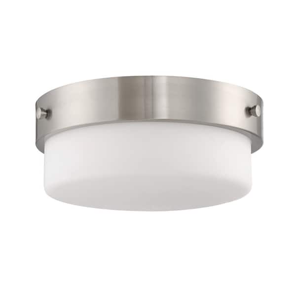 CRAFTMADE Oak Street 11 in. 2 Light Brushed Nickel Finish Traditional Flush Mount with White Frosted Glass and No Bulbs Included