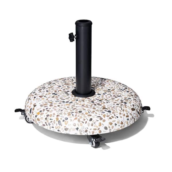 40 lbs. Cement Cobble Round Patio Umbrella Base in Cobblestone with Side Knobs and Wheels