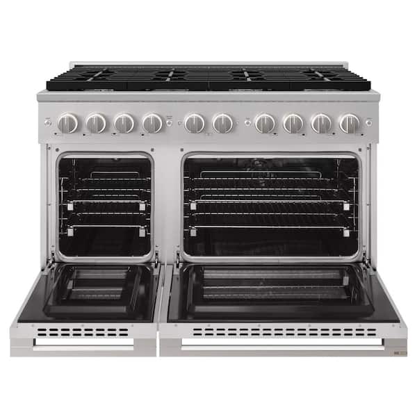 48 in. 6.7 cu. ft. Marino Dual Fuel Freestanding Range with 8 Brass Burner Gas Cooktop and Electric Convection Oven