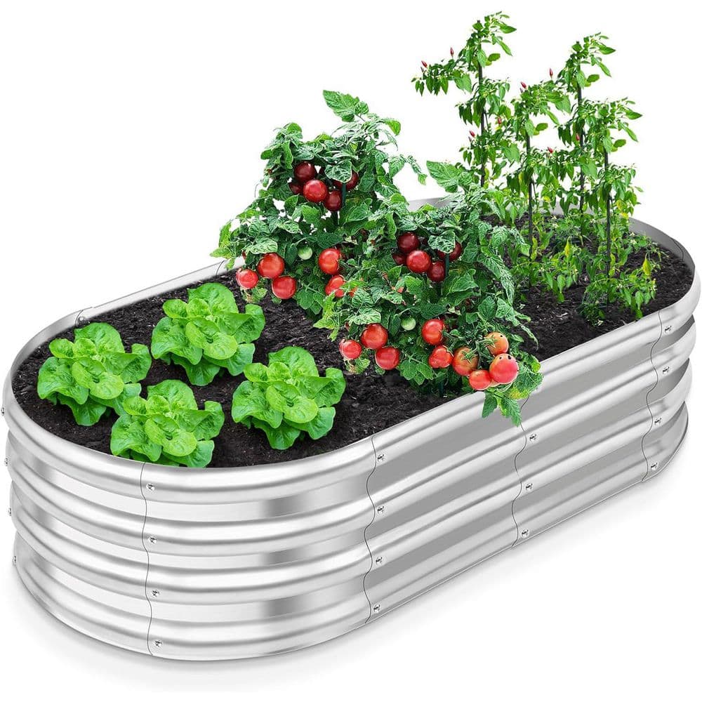 Galvanized Metal Oval Raised Garden Bed Planter Box- 4 ft. L x 2 ft. W x 1 ft. H Outdoor Elevated Planting Bed in Silver price history on PriceWatchPro
