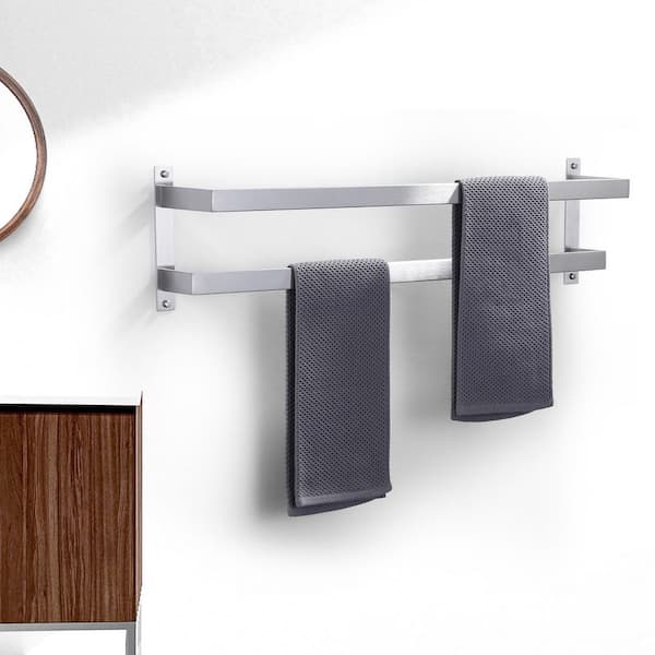 32 in. 2-Bar Towel Rack Wall Mounted Stainless Steel in Brushed Nickel