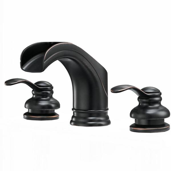 Fapully 8 in. Widespread Double Handle Bathroom Faucet, 3-Holes 2-Handle Waterfall Bathroom Faucet in Oil Rubbed Bronze