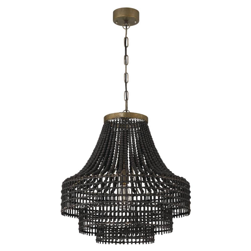 Storied Home 1-Light Black Wood Bead Draped Round Chandelier EC1641 ...