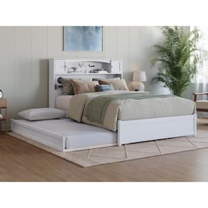 Hadley White Solid Wood Frame Full Platform Bed with Panel Footboard and Twin Trundle