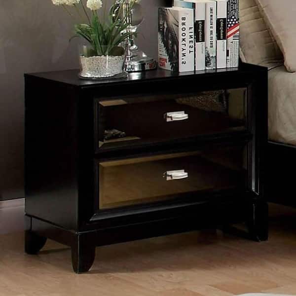 William's Home Furnishing 2-Drawer Golva Black Night Stand 24.50 in. H x 23 in. W x 16 in. D