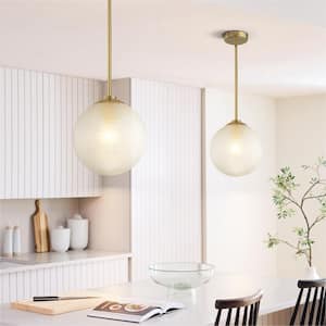 Carol 1-Light 9.8 in. Brushed Gold Modern Textured Glass Globe Pendant Light for Elegant Interiors