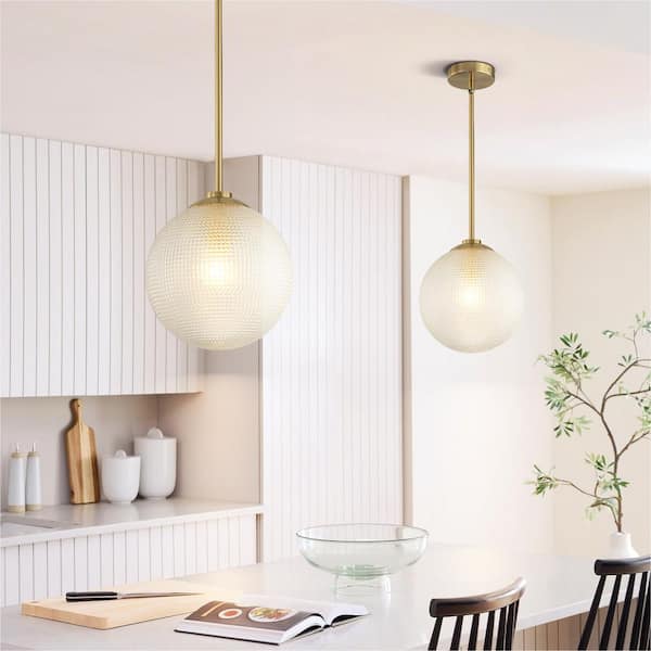 Rennnsan Carol 1-Light 9.8 in. Brushed Gold Modern Textured Glass Globe Pendant Light for Elegant Interiors