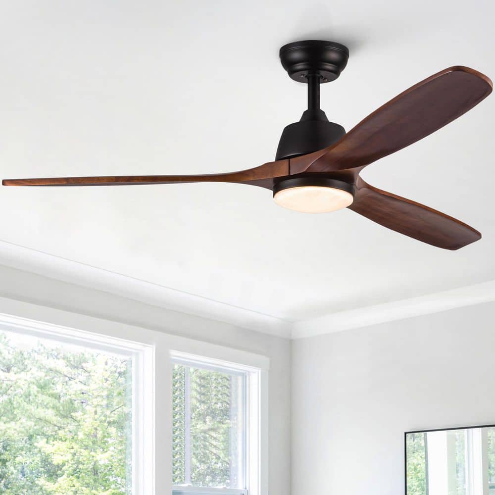 TeakAura 52 in. Indoor Matte Black Farmhouse Ceiling Fan with Light, with Remote and Solid Wood Blades price history on PriceWatchPro