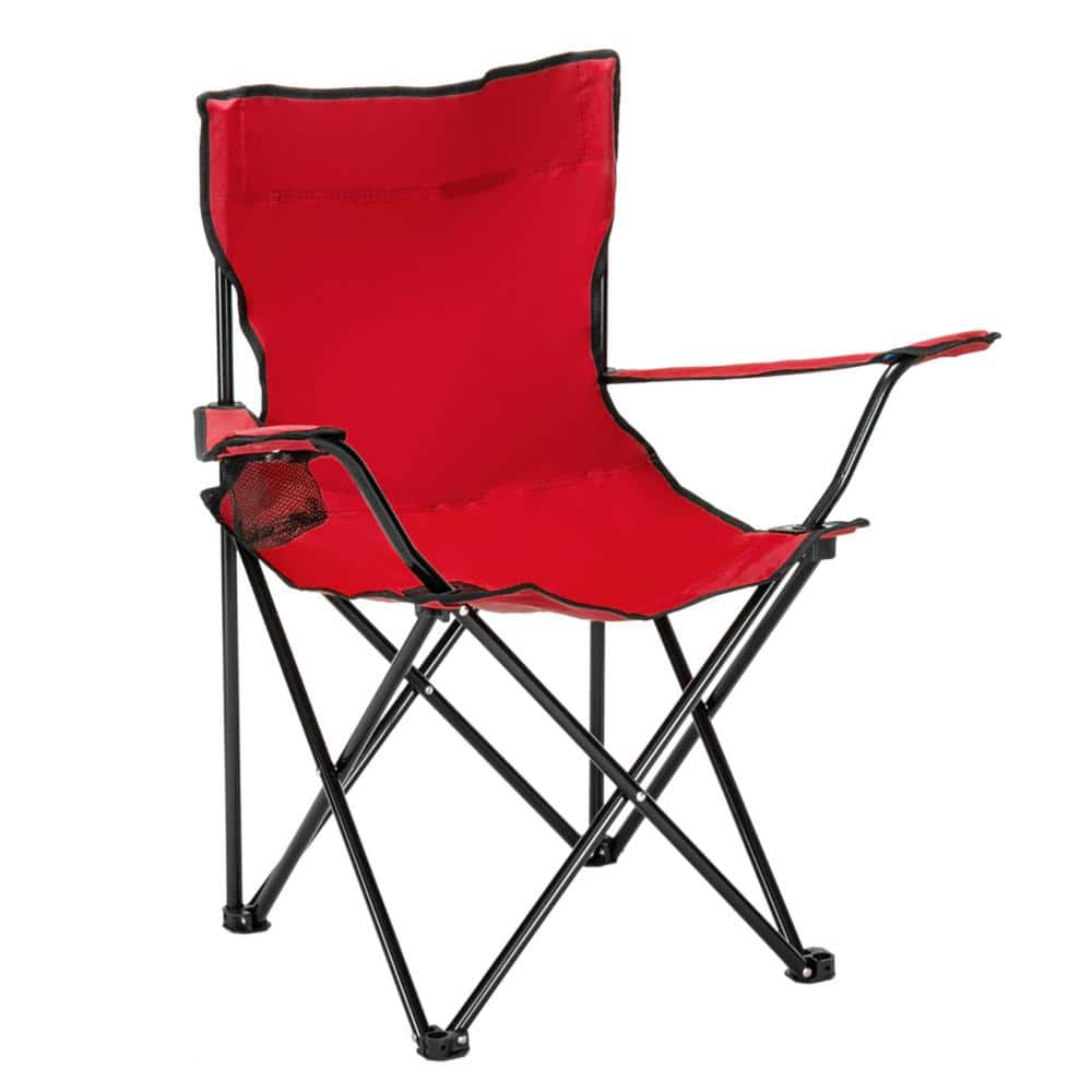 Red Iron Frame Folding Outdoor Camping Chair with Storage Bag