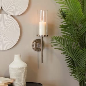 23 in. Silver Aluminum Metal Single Candle Wall Sconce
