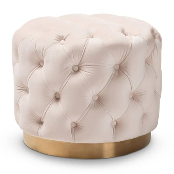 Baxton Studio Valeria Light Beige and Gold Ottoman