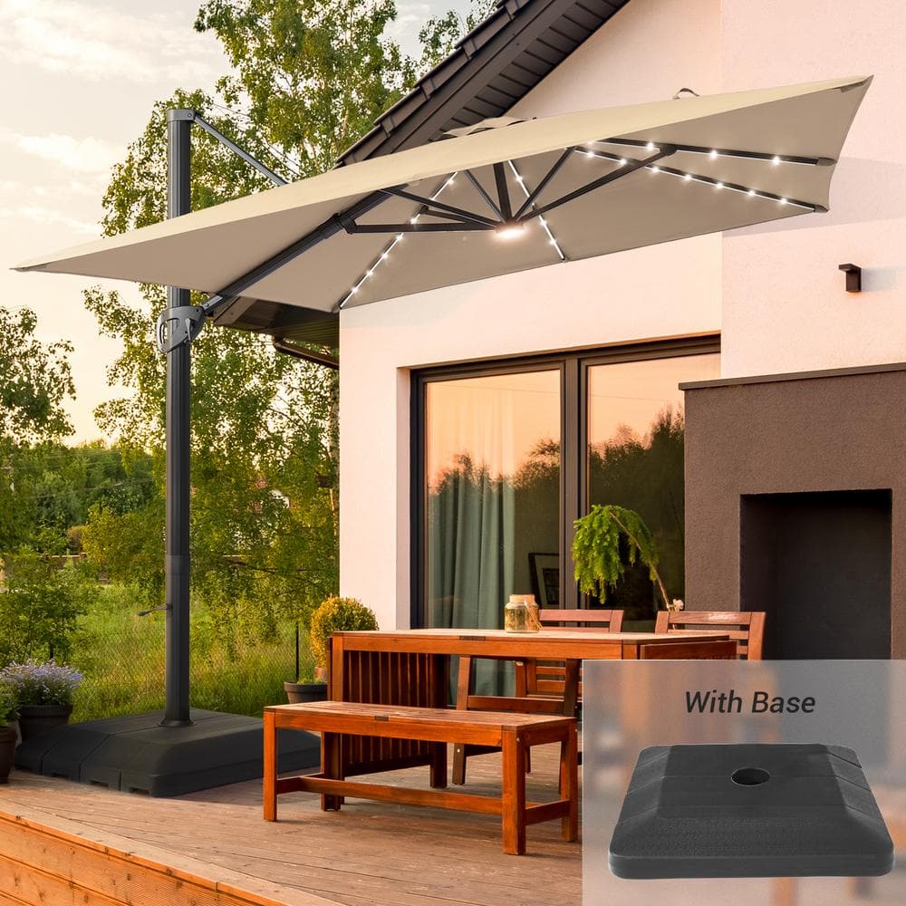 10 ft. x 10 ft. Solar LED Patio Cantilever Umbrella with a Base, Aluminum Outdoor Offset Rotation w/Solar Lights, Sand price history on PriceWatchPro