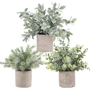 10 in. H Mini Potted Fake Plants Grey Artificial Plastic Eucalyptus Plants, 3 Pack