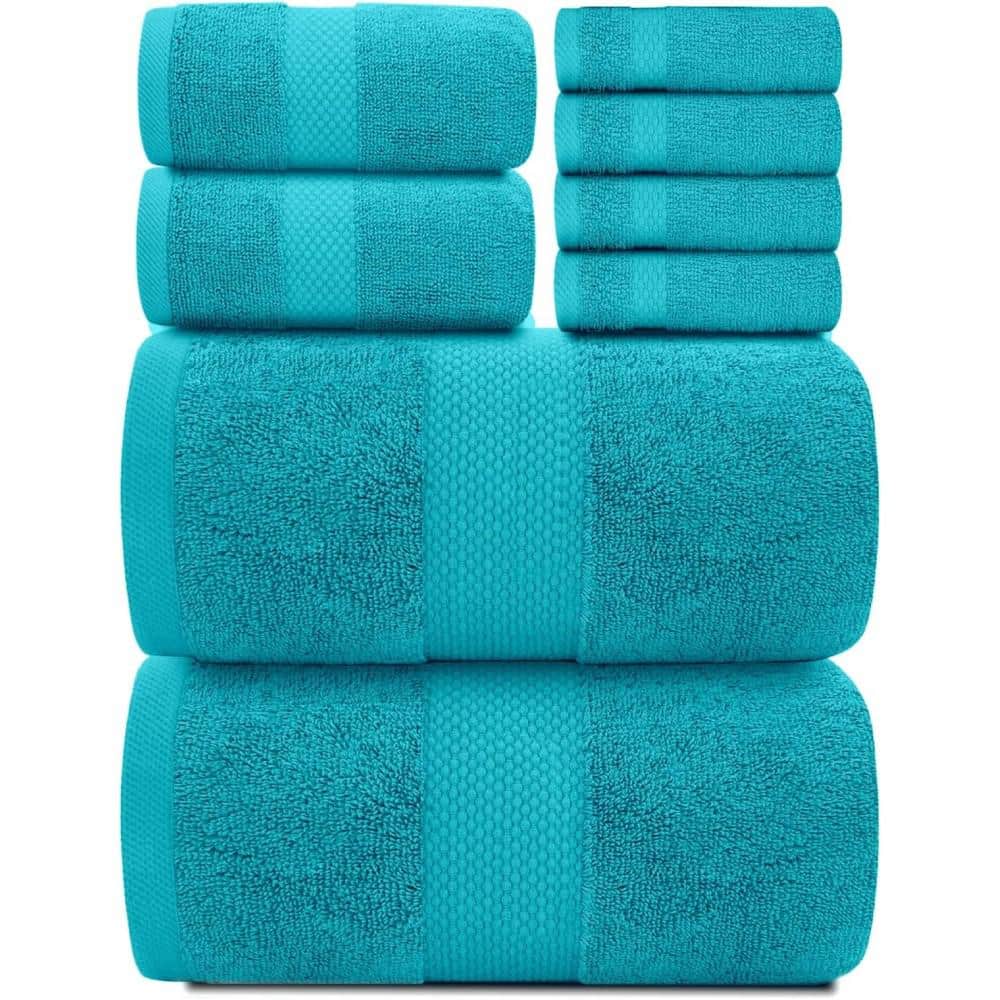 8-Piece Aqua 100% Combed Cotton Towel Set