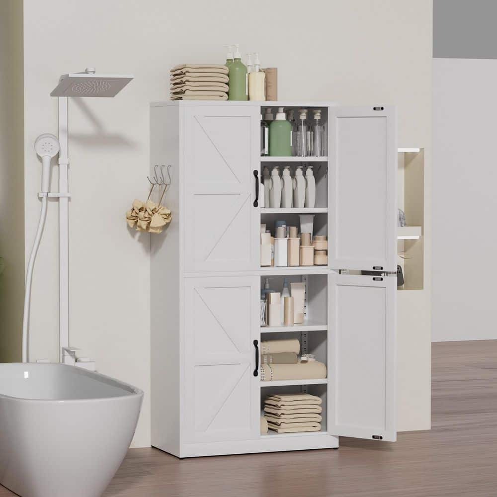 64.4 in. H White Metal Buffet Kitchen Pantry Cabinet Freestanding Storage Cabinet with Adjustable Shelves
