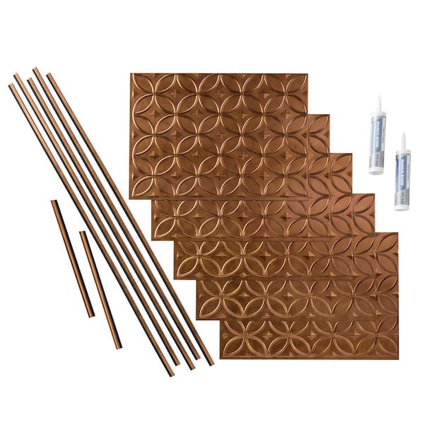 Fasade Rings 18 in. x 24 in. Antique Bronze Vinyl Decorative Wall Tile Backsplash 15 sq. ft. Kit