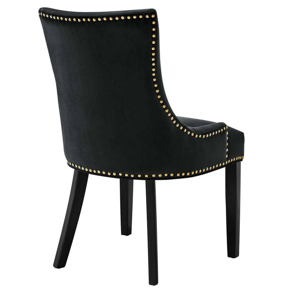 Marquis Hourglass Black Velvet Upholstered Side Chair with Wood Legs