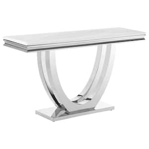 Adabella 55 in. White and Chrome U-base Rectangle Faux Marble Top Console Table