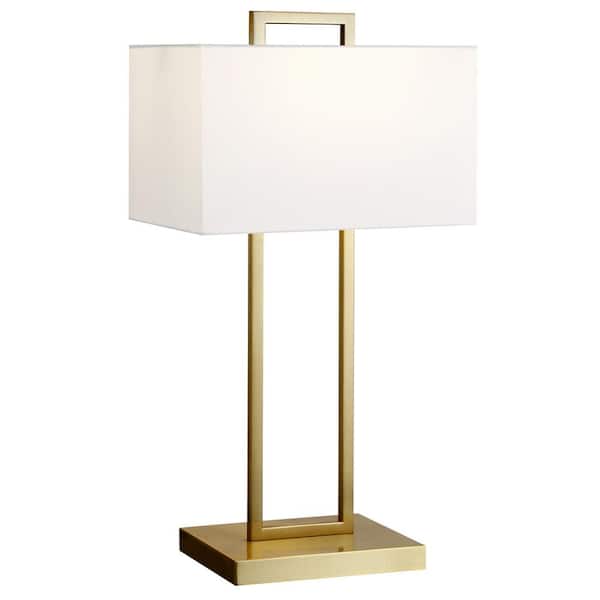 HomeRoots 28 in. White Modern Integrated LED Bedside Table Lamp with White Fabric Shade