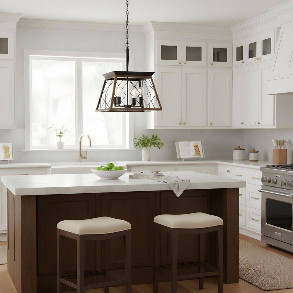 15.7 in. 4-Light Walnut Industrial Linear Island Chandeliers for Kitchen Islands and Dining Rooms price history on PriceWatchPro
