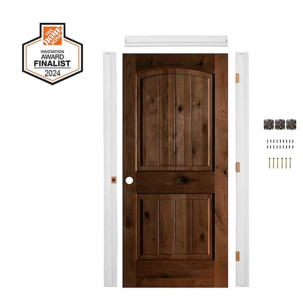 Krosswood Doors DIY RTA Kit 32 in. x 80 in. Alder Right-Hand Provincial Stain V-Groove Wood Single Ready To Assemble Interior Door