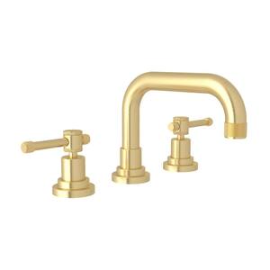 Campo 8 in. Widespread Double-Handle Bathroom Faucet with Drain Kit Included in Satin Brass
