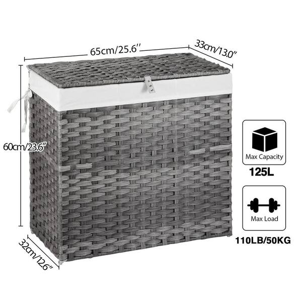 125 L Plastic Rattan Laundry Basket Hamper with Lid White