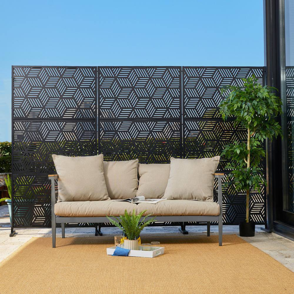 Black Matte Geometric Pattern Steel Privacy Screen Divider
