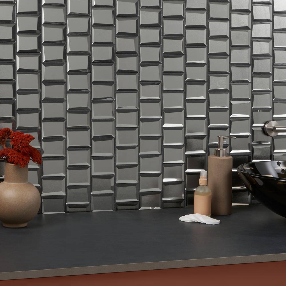 Kaur Platinum Silver Polished Glass Mosaic Wall Tile