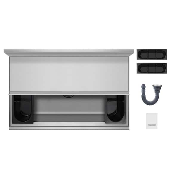 Commercial Ice Bin Freestanding 78.4 L Underbar Ice Chest 30 in. x 19 in. x 37 in Stainless Steel Sliding Lid Holders