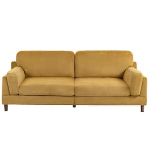 89 in. Modern Square Arm Orange Corduroy Fabric Upholstered 2-Seater Loveseat With Wood Leg