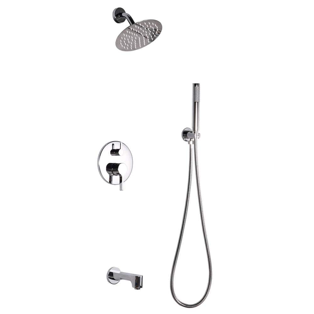 Rain 2-Handle Tub and Shower Faucet System with 3-Setting with 304T Stainle